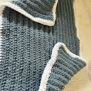 Handmade Blue and White Knitted Blanket